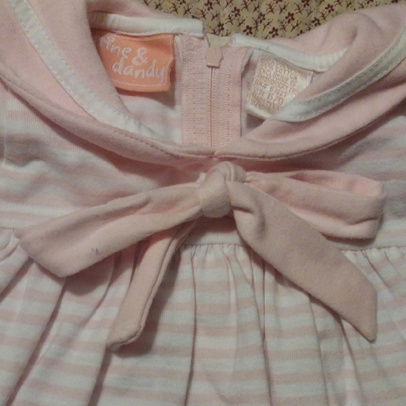 Pink Striped Sailor Type Baby Dress with Bow - Picture 3 of 9